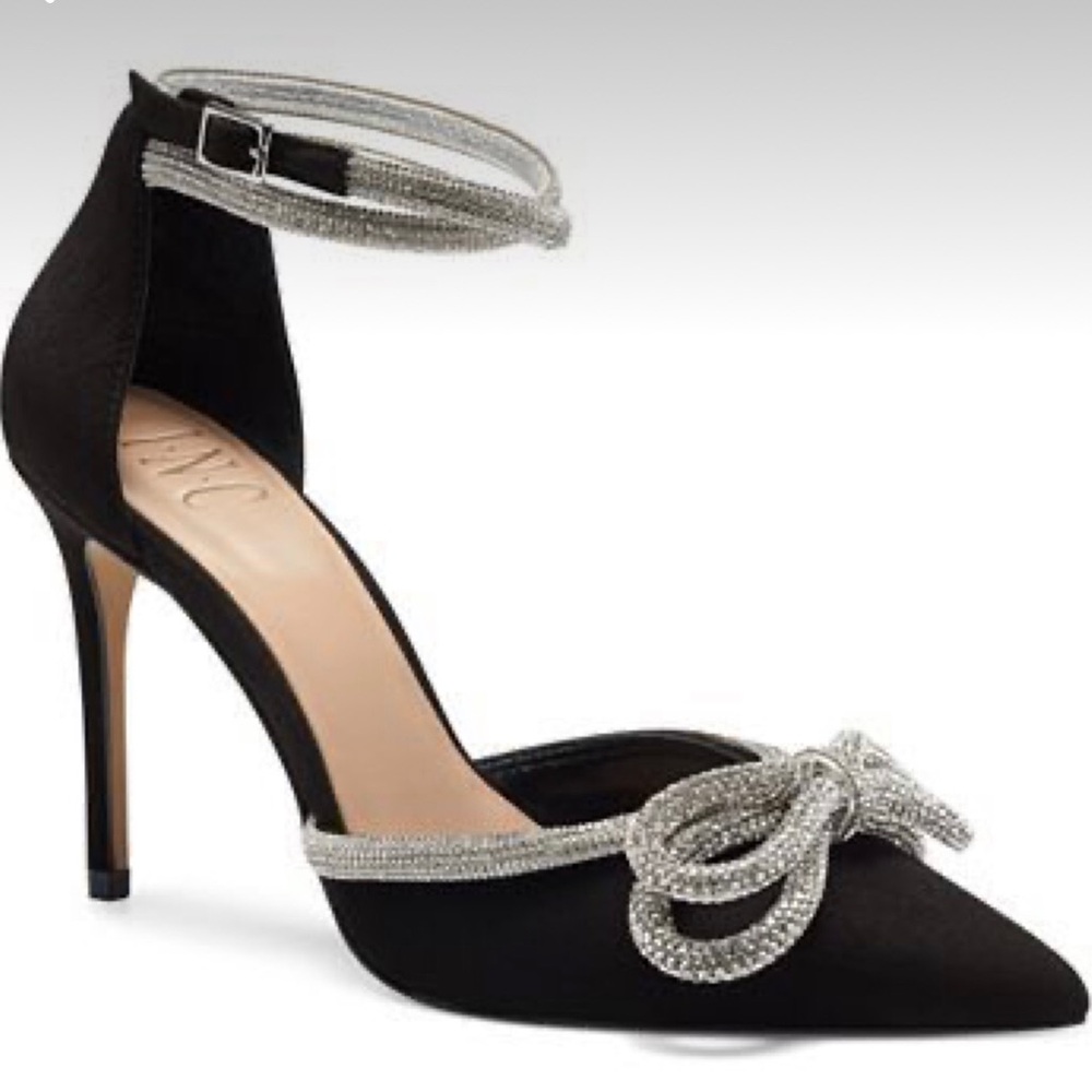 NWT INC Lidani Black Rhinestone Bow Stiletto Pumps Size 5